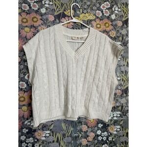 Vtg RD Style Conscious Cream Cable Knit V Neck Sleeveless Sweater Vest Women L